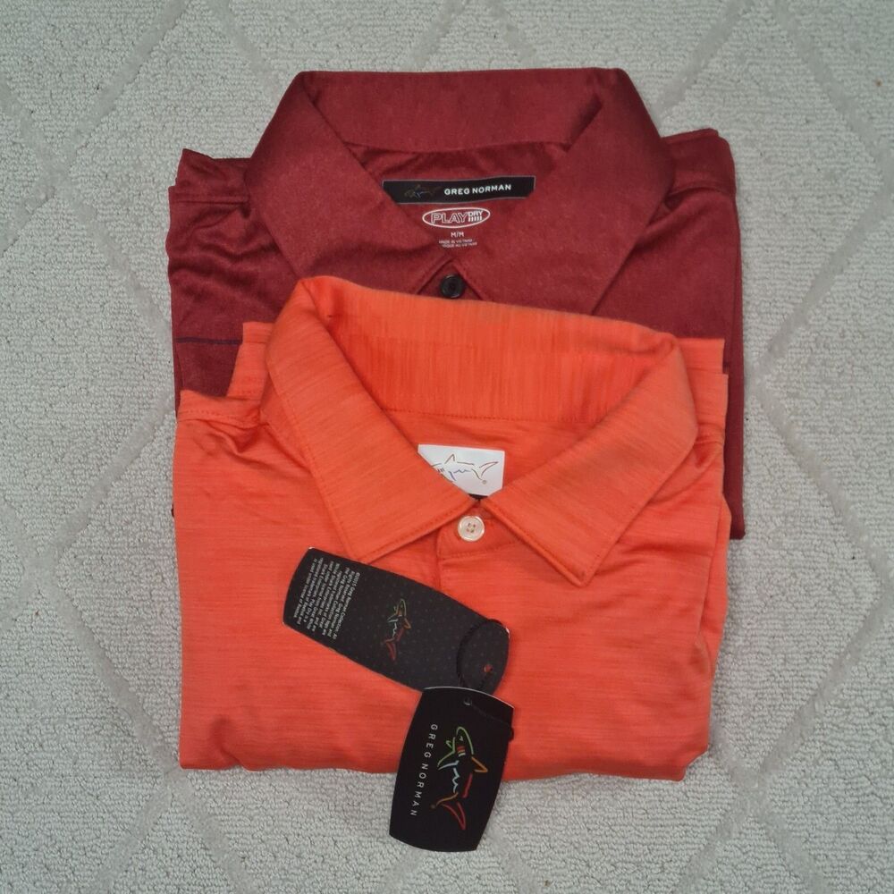Greg Norman Golf Polo Shirt Lot of 2 Mens MEDIUM Play Dry Activewear Preppy